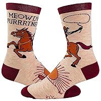 Crazy Dog T-Shirts Women's Meowdy Purrtner Socks Funny Howdy Partner Cowboy Cat Novelty Footwear