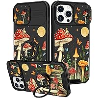(2in1 for iPhone 15 Pro Max Case for Women Girls Cute Phone Cover Butterfly Moon Girly Pretty Mushroom Aesthetic Design with Camera Cover and Ring Stand Funda for iPhone 15 ProMax Cases 6.7