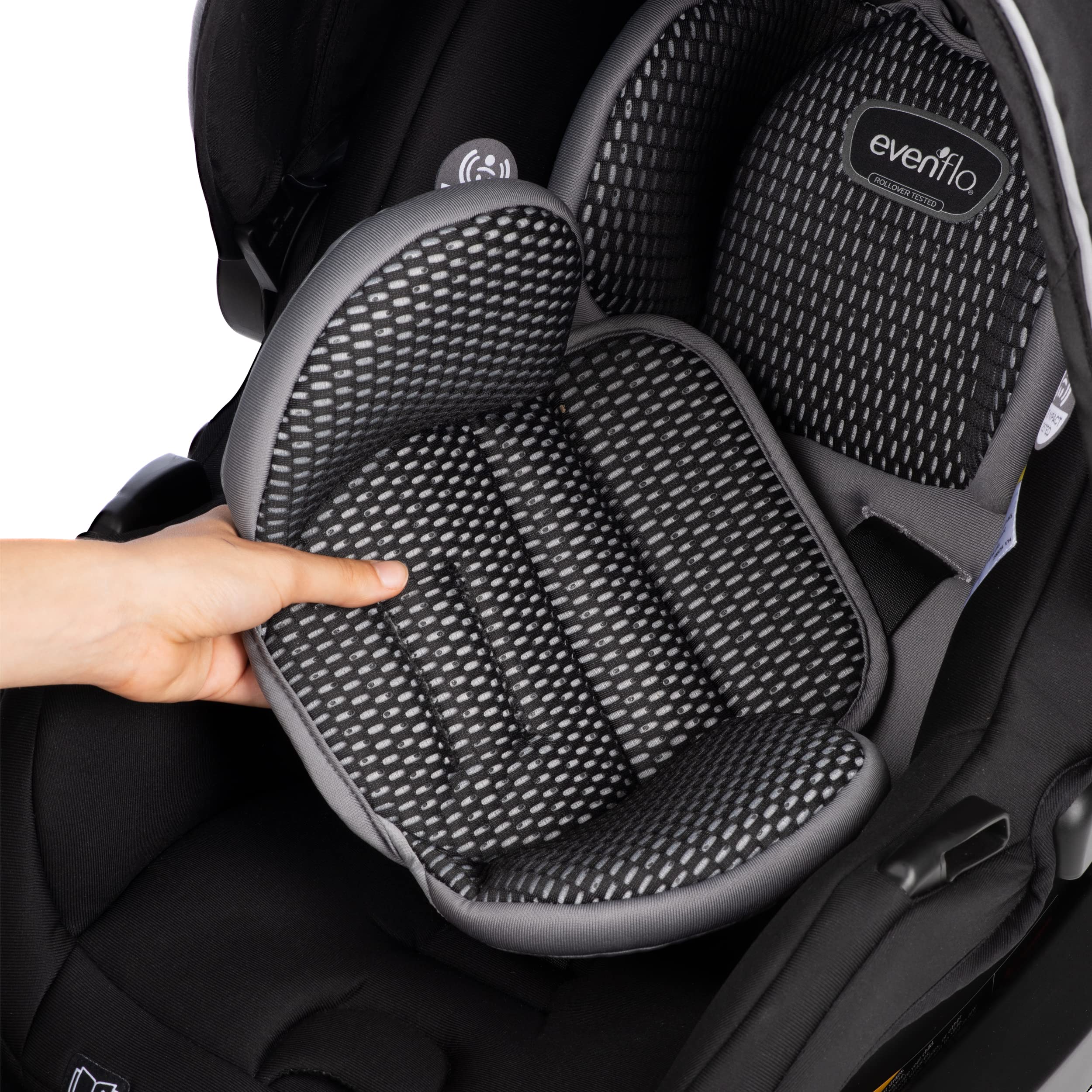 Evenflo LiteMax DLX Infant Car Seat with FreeFlow Fabric, SafeZone and Load Leg Base Black
