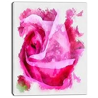 PT13672-12-20 Bloomy Pink Rose Watercolor DrawingFloral Canvas Artwork Print, 12x20