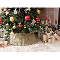 StorageWorks 22.5 Inch Christmas Tree Collar, 4-Piece Durable Christmas Tree Base Cover for Artificial Trees, Handcrafted Seagrass Christmas Tree Skirt for Christmas Decor, Medium