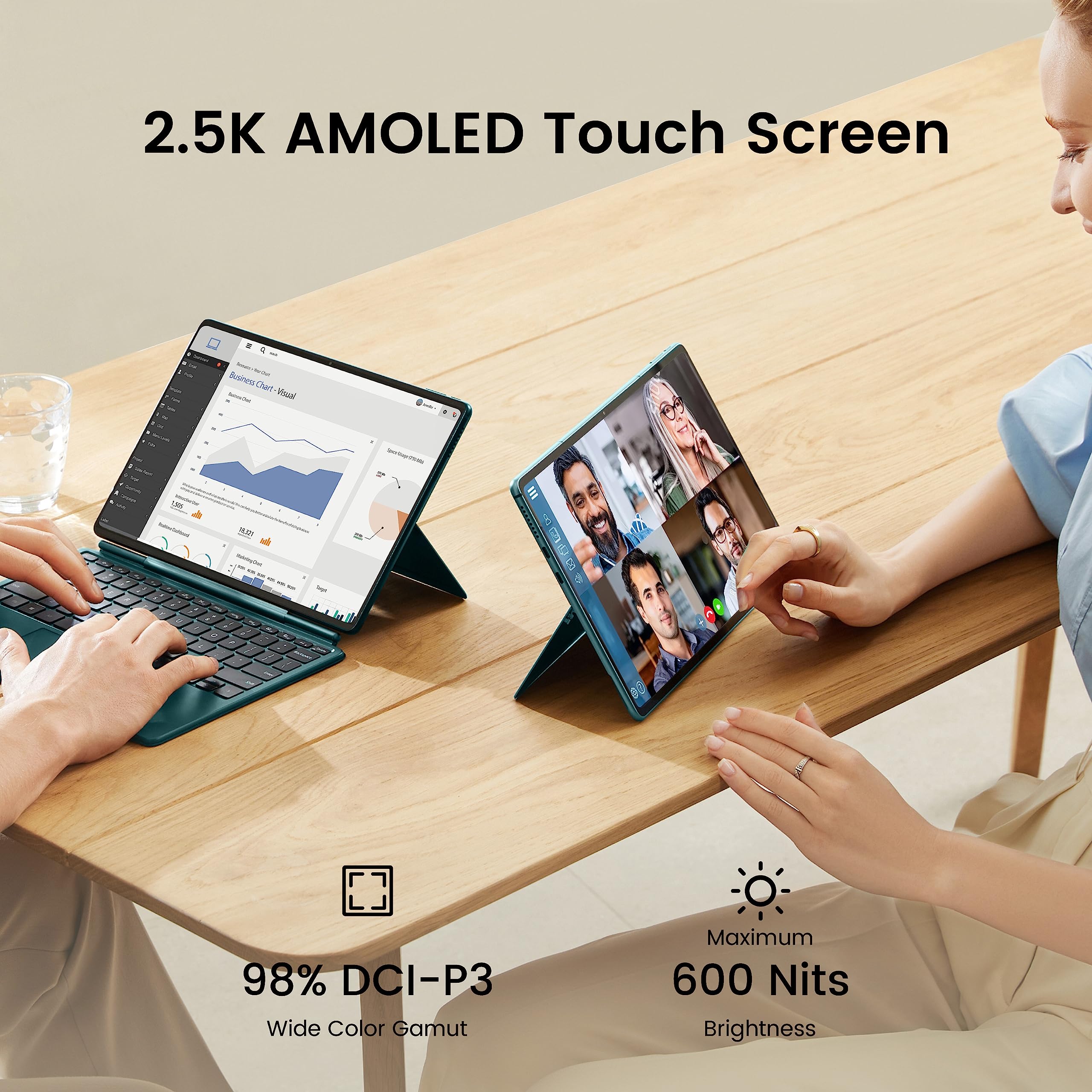 Robo & Kala 2 in 1 Laptop, 690g Lightweight, Up to 20H Long Battery Life, 12.6’AMOLED Touchscreen, Snapdragon 5nm PC Processor, 16GB RAM, 512GB SSD, WiFi Bluetooth, Win 11, 4K Webcam, Backlit Keyboard