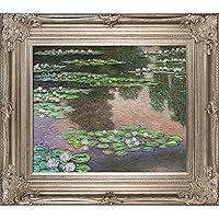 MONG3005-FR-801S20X24 Water Lilies, Green And Violet Metallic Embellished Artwork By Claude Monet with Renaissance Champagne Frame