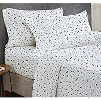 Floral Sheets Pattern Queen Sheet Set, Luxury 400 Thread Count 100% Cotton Sheets, 4 Pc Deep Pocket Queen Sheets & Pillowcase Set (Blooming Meadows)
