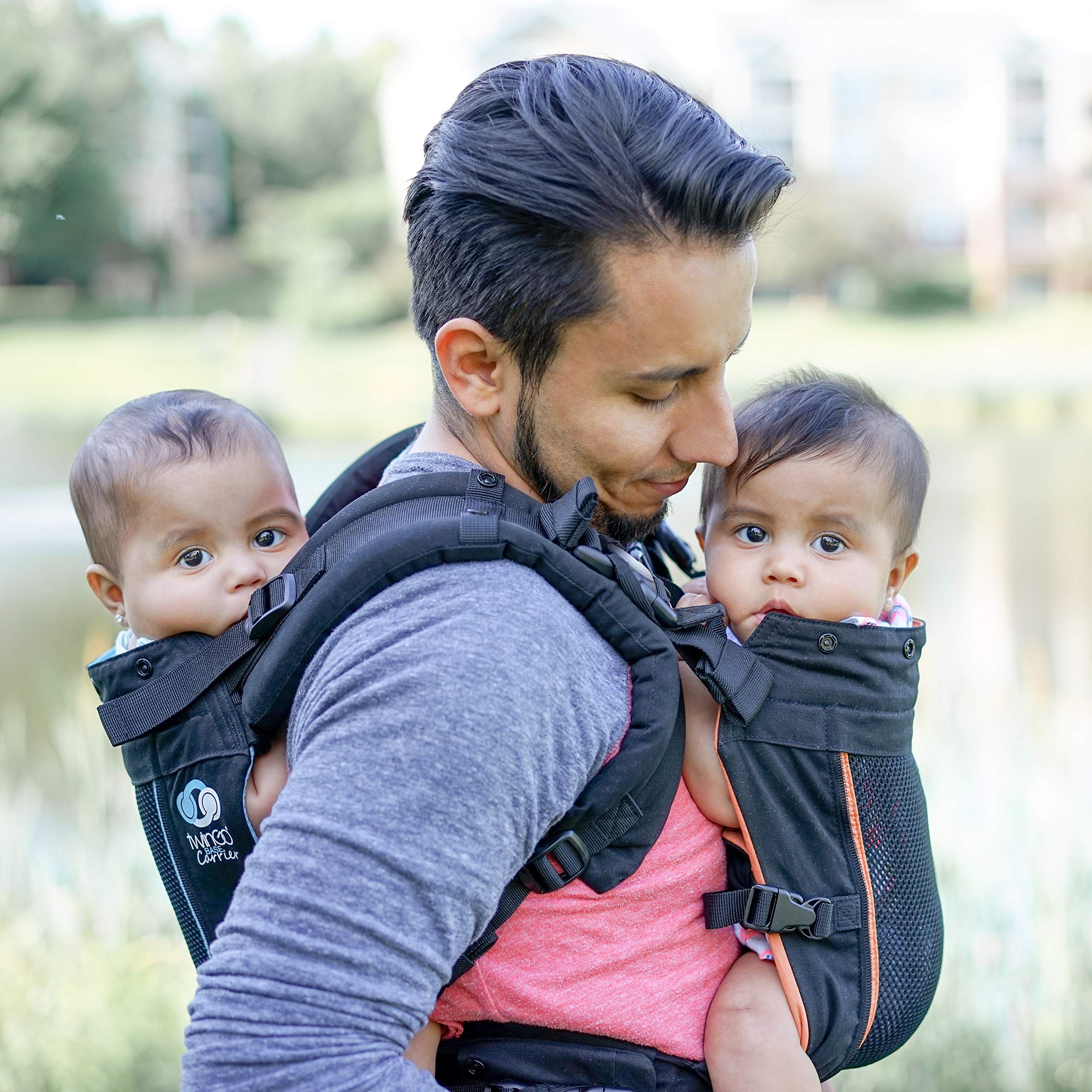 TwinGo Carrier - Air Model - Classic Black - Great for All Seasons - Breathable Mesh - Fully Adjustable Tandem or 2 Single Baby Carrier for Men, Woman, Twins and Babies 10-45 lbs