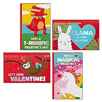 Hallmark Mini Valentines Day Cards for Kids School, Llama, Sloth, Dinosaur, Unicorn (32 Classroom Valentines with Envelopes)