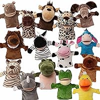 15-Piece Animal Hand Puppets Bundle with Open Movable Mouth - Explore Zoo, Safari, Farm, Jungle, and Wildlife - Tiger, Lion, Giraffe, Elephant, and More.
