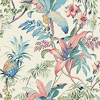 Tommy Bahama Surface Style - Peel and Stick Wallpaper, Botanical Wallpaper for Bedroom, Powder Room, Kitchen, Vinyl, 30.75 Sq Ft Coverage (Malay Botanic Collection, Oyster)