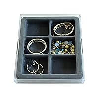 3302 Watches, Bracelets and Large Earring Jewelry Organizer with Velvet Tray, US Patented, 6 compartments, Clear with Gray Insert