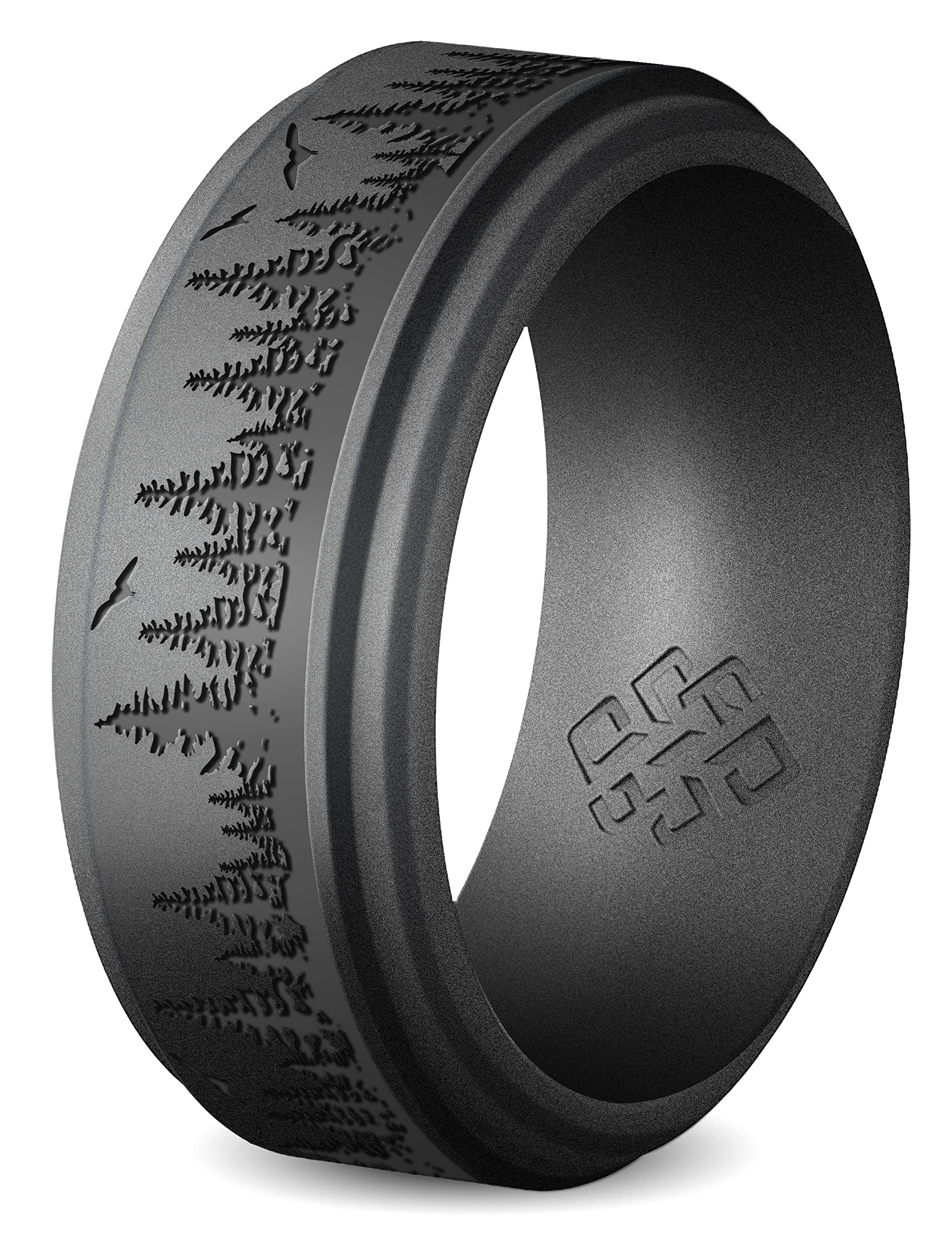 Knot Theory Forest Silicone Ring for Men - 9mm Tree Engraved Breathable Comfort Fit Rubber Wedding Band