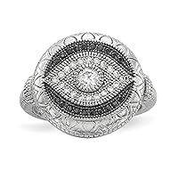 Sterling Silver Rhodium-plated Black and White CZ Evil Eye Ring