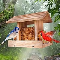 Bird Feeders for Outdoors Hanging - Wooden Bird Feeder Hopper, Cardinal Bird House Feeder, Wooden Large Bird Feeder with Suet Holder for Outside, Wild, Outdoors Hanging Pole