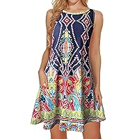 elescat Summer Dresses for Women 2024 Casual Beach Sleeveless Floral Print Tank Loose Sundress with Pocket
