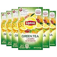 Green Tea Bags, Lemon, Ginseng, 20 Count (Pack of 6)
