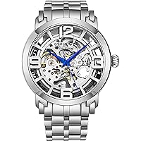 Stuhrling Original Skeleton Watches for Men - Mens Automatic Watch Self Winding Mens Dress Watch - Mens Winchester 44 Elite Watch Mechanical Watch for Men (Silver)