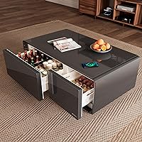 EUREKA ERGONOMIC Smart Coffee Table, Smart Refrigerator Table with Cold Storage & Temperature Control Drawer, Wireless Charging, Double USB Interface &110V Power Socket 90L Black