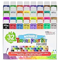 U.S. Art Supply 32 Color Children's Washable Tempera Paint Set - 2 Ounce Wide Mouth Bottles for Arts, Crafts and Posters