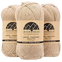 [ Set of 3 Small Gorgeous Skeins ] Alpaca Yarn Blend [ Umayo ] [ DK ] #3 (5.25 Ounces/150 Grams Total) Lovely and Soft to Enjoy Knitting - Crocheting - Weaving [ Beige ]