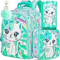 KLFVB 3PCS Cat Unicorn Dinosaur Backpack for Girls and Boys, 16