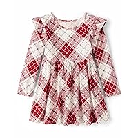 The Children's Place Baby Girl's and Toddler Long Sleeve Fashion Dress, Red Plaid, 4T
