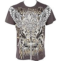 Sakkas Sword and Griffin Metallic Silver Embossed Cotton Mens Fashion T-Shirt