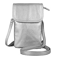 befen Genuine Leather Small Cell Phone Crossbody Bag Purses for Women Cross Body, Silver Zipper