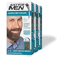 Just For Men Mustache & Beard, Beard Dye for Men with Brush Included for Easy Application, With Biotin Aloe and Coconut Oil for Healthy Facial Hair - Light-Medium Brown, M-30, Pack of 3