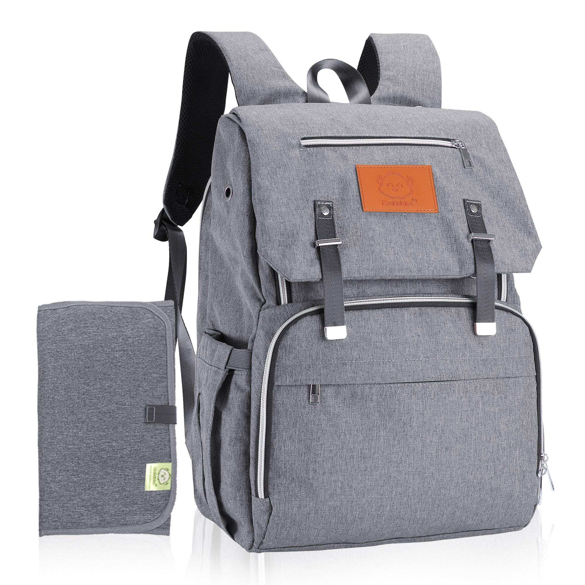 KeaBabies Diaper Bag Backpack, Waterproof Multi Function Baby Travel Bags (Classic Gray)