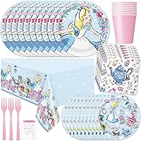 Alice in Wonderland Party Decorations Kit | Alice in Wonderland Party Supplies | Serves 16 Guests | With Tablecloth, Dinner and Cake Paper Plates, Napkins, Cups, Forks & Party Planner