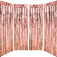 Rose Gold Metallic Tinsel Foil Fringe Curtain Party Streamer Photo Booth Backdrop Bachelorette Wedding Engagement Birthday Baby Shower Graduation New Year Valentines Party Celebration Decorations, 4PC