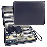 Backgammon Set, Board Games for Adults - Travel Games - Magnetic with Navy Blue Leatherette Backgammon Board and Carrying Strap - Travel Backgammon Sets for Adults