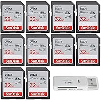 SanDisk 32GB Ultra SDHC UHS-I Class 10 Memory Card 120MB/s U1, Full HD, SD Camera Card SDSDUN4-032G (10 Pack) Bundle with (1) GoRAM USB 3.0 Card Reader (32GB)