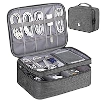 ORIENT FAMULAY Travel Organizer, Waterproof Cable Bag for Electronic Accessories Double Layer Large Shockproof Storage Bag for Cord, Hard Disk, Power Bank, Tablet -Gray