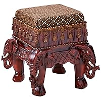 Design Toscano Maharajah Elephants Indian Decor Upholstered Footstool, 13 Inches Tall, Handcast Polyresin, Wood Tone Finish