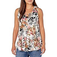 Star Vixen Women's Sleeveless Button Front Flowy Tank Top with Pleated Detail