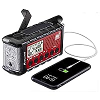 Midland - ER310, Emergency Crank Weather AM/FM Radio - Multiple Power Sources, SOS Emergency Flashlight, Ultrasonic Dog Whistle, & NOAA Weather Scan + Alert (Red/Black)