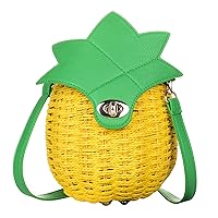 QZUnique Fruit Straw Shoulder Bag Handwoven Crossbody Bag Summer Beach Sea Handbag Purse Strawberry Pineapple Watermelon