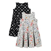 Amazon Essentials Disney | Marvel | Star Wars | Frozen | Princess Girls' Knit Sleeveless Tiered Dresses (Previously Spotted Zebra), Pack of 2, Nightmare Doodle, Medium