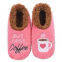Snoozies Pairable Slipper Socks - Funny House Slippers for Women, Non-Slip Fuzzy Slipper Socks - But First Coffee