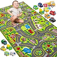 JOYIN Kids Play Rugs - 12 Pull-Back Vehicle Set - Durable Carpet Playmat Rug - City Pretend Play - Toddler Car Track Rug