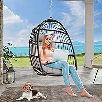 YITAHOME Hanging Egg Chair Swing Chair Outdoor Patio Wicker Chair Swing Hammock Egg Chairs with Cushion 330lbs for Patio, Bedroom, Garden and Balcony, Dark Gray(Stand not Included)