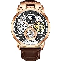 Stuhrling Orignal Mens Watch Automatic Watch Skeleton Watches for Men - Leather Luxury Dress Watch - Mechanical Watch Stainless Steel Case Self Winding Analog Watch for Men