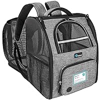 Dog Cat Backpack Carrier, Expandable Pet Carrier Backpack for Travel Hiking, Small Medium Dog Puppy Large Cat Carrying Backpack, Airline Approved Ventilate Soft Back Support, 18 lbs, Light Gray