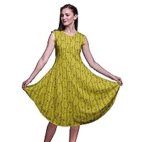 Bimba Printed Women's Rayon Casual Sleeveless Holiday Summer Smocked Swing Knee Length Midi Dress