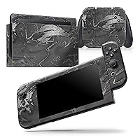 Compatible with Nintendo Switch OLED Console Bundle - Skin Decal Protective Scratch-Resistant Removable Vinyl Wrap Cover - Black & Silver Marble Swirl V7