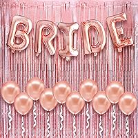 KatchOn, Bride Balloons Rose Gold Set With Iridescent Rose Gold Fringe Curtain - 16 Inch, Pack of 17 | Rose Gold Bride Latex Balloons | Rose Gold Backdrop, Bachelorette Party Decor | Bride Decorations