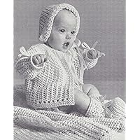 Vintage Knitting PATTERN to make - Baby Layette Sacque Sweater Hat Bonnet Booties Blanket. NOT a finished item. This is a pattern and/or instructions to make the item only.
