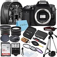 Canon EOS 90D DSLR Camera (Body Only) 32.5MP Sensor 4K UHD + SanDisk 32GB Memory Card + Tripod + Case + Wideangle Lenses + ZeeTech Accessory Bundle (19pc Bundle) (Renewed)