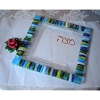 Mosaic glass fused Matzah plate Hebrew lettering by YafitGlass