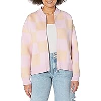 Monrow Women's Hj0261-supersoft Sweater Knit Checkered Bomber